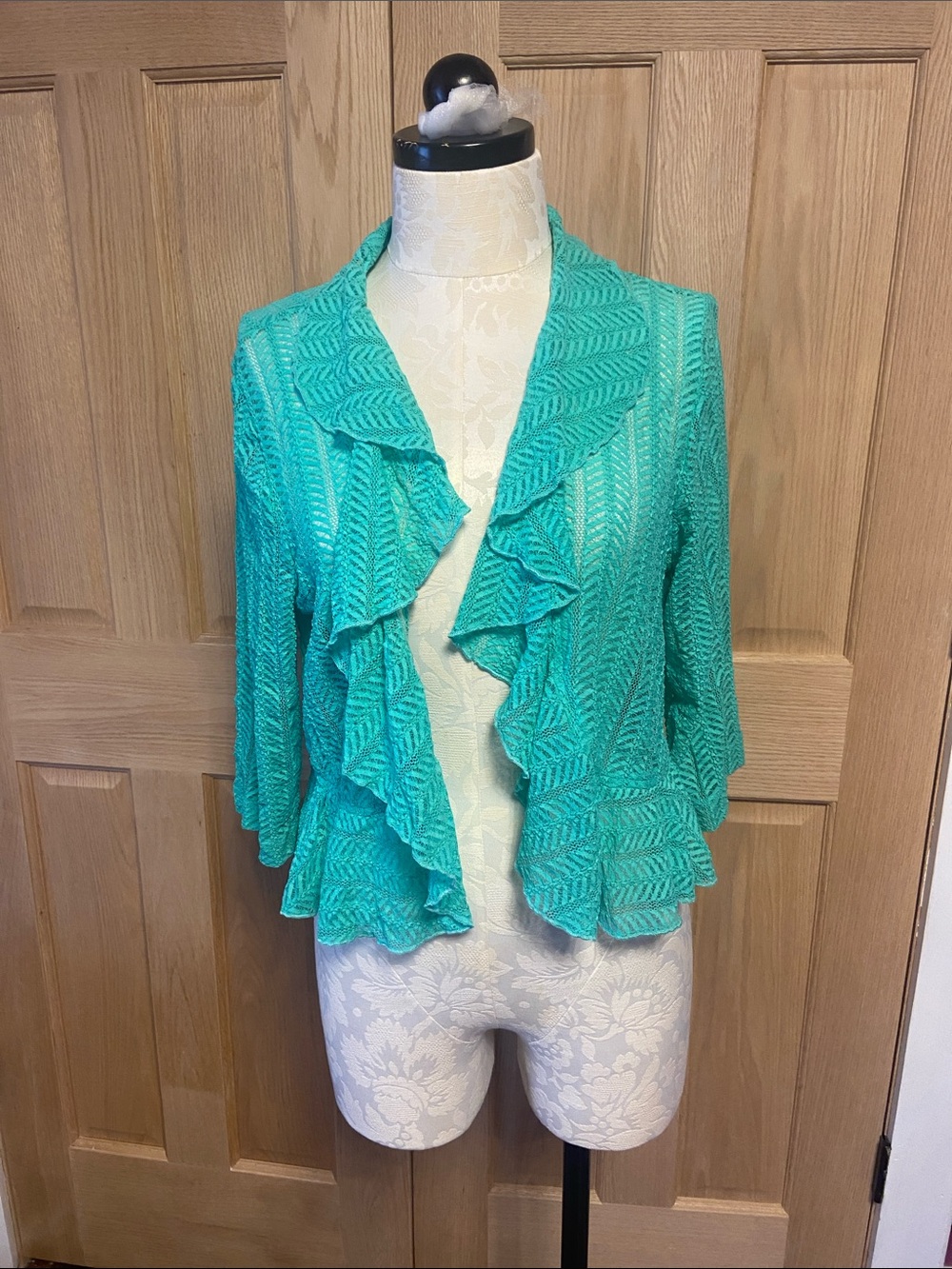 Xhilaration Teal Ruffle Knit Open Cardigan